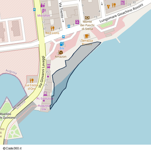 Posizione della spiaggia Spiaggia nei pressi di Lungomare Gioachino Rossini, Augusta, 96011