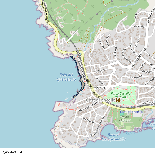 Posizione della spiaggia Spiaggia nei pressi di Via del Quercetano, Castiglioncello, 57012