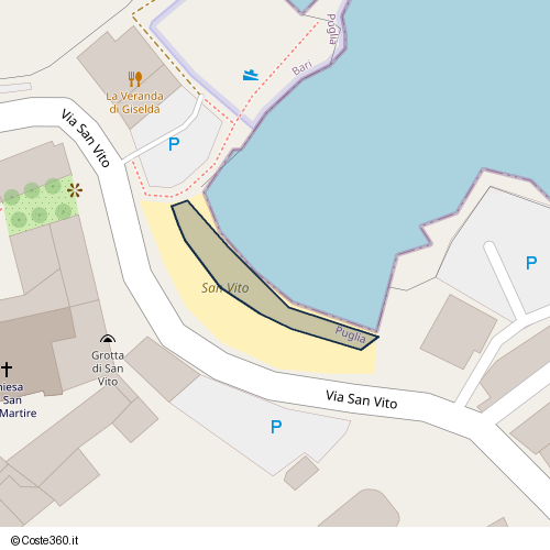 Posizione della spiaggia Spiaggia nei pressi di Via San Vito, Polignano a Mare, 70044