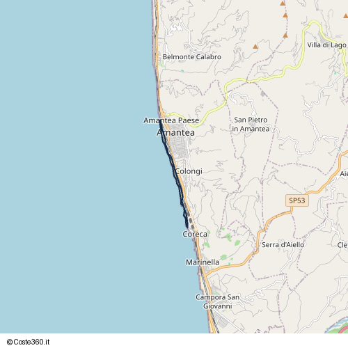 Posizione della spiaggia Spiaggia nei pressi di SS18, Colongi, Amantea, 87032
