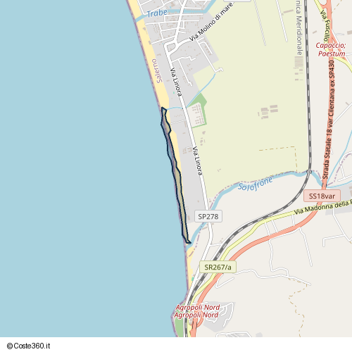 Posizione della spiaggia Spiaggia nei pressi di Via Linora, Capaccio Paestum, 84043