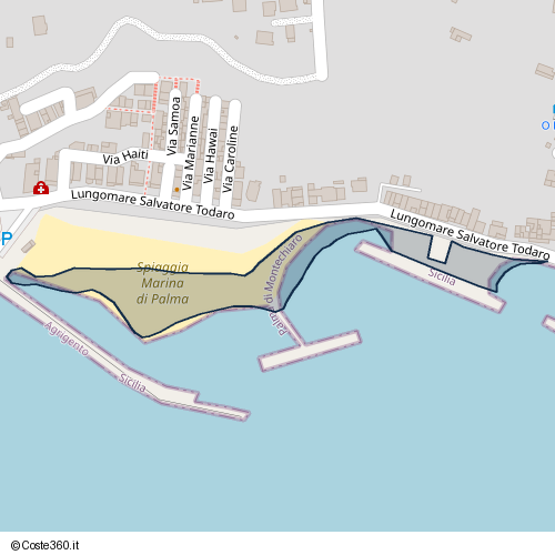 Posizione della spiaggia Spiaggia nei pressi di Lungomare Salvatore Todaro, Palma di Montechiaro, 92044