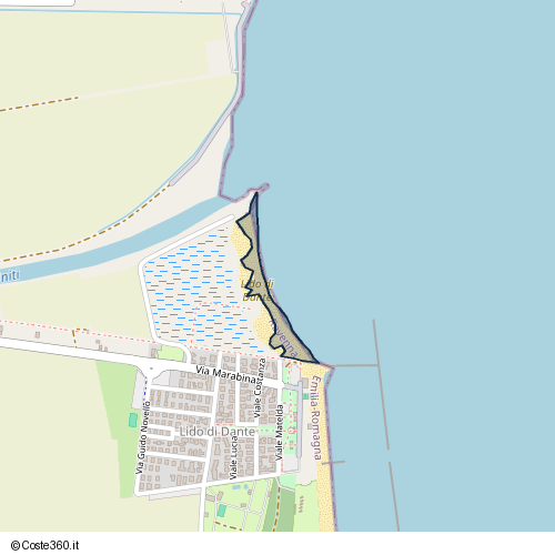 Posizione della spiaggia Spiaggia nei pressi di Viale Costanza, Ravenna