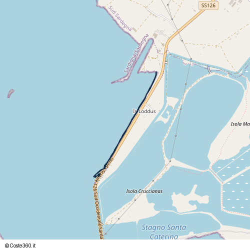 Posizione della spiaggia Spiaggia nei pressi di Strada Statale 126 Sud Occidentale Sarda, Santu Antiogu/Sant'Antioco, 09017