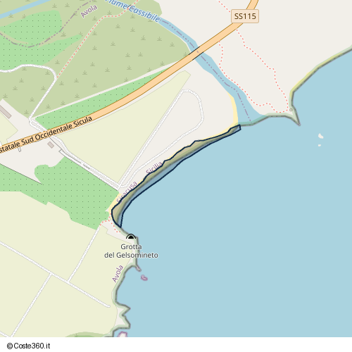 Posizione della spiaggia Spiaggia nei pressi di Strada statale Sud Occidentale Sicula, Avola, 96012