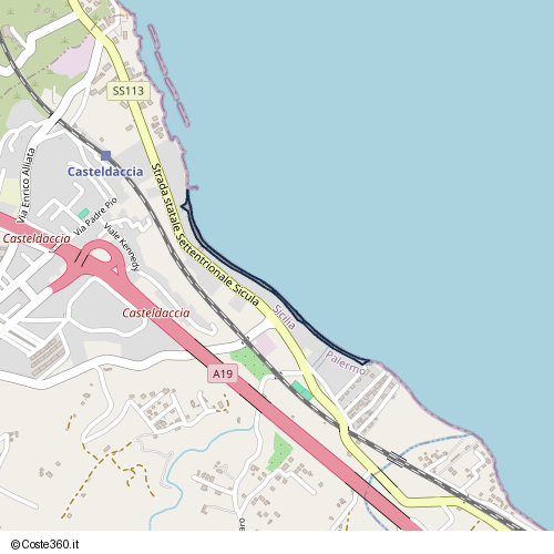 Posizione della spiaggia Spiaggia nei pressi di Strada statale Settentrionale Sicula, Casteldaccia, 90014