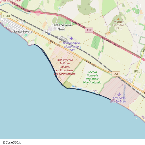 Posizione della spiaggia Spiaggia nei pressi di Santa Marinella