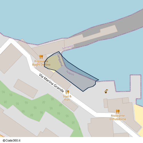 Posizione della spiaggia Spiaggia nei pressi di Via Marina Grande, Marina Grande, Sorrento, 80067