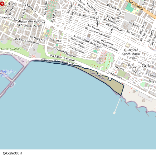 Posizione della spiaggia Spiaggia nei pressi di Lungomare Federico II di Svevia 214, Gela, 93012