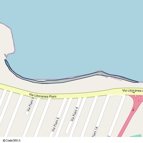 Posizione della spiaggia Spiaggia nei pressi di Via Litoranea Piani, Trabia, 90019