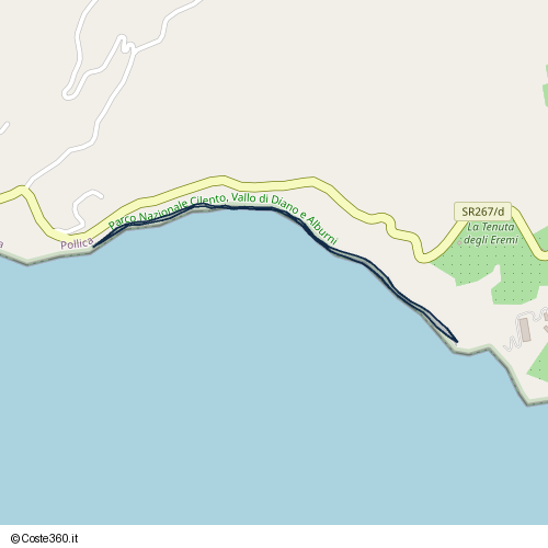 Posizione della spiaggia Spiaggia nei pressi di SR267/d, Pollica, 84068