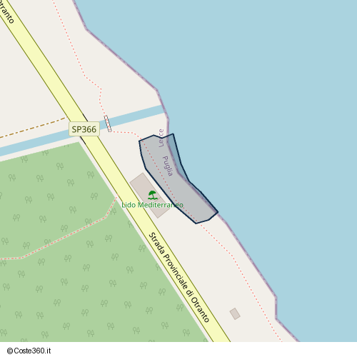 Posizione della spiaggia Spiaggia nei pressi di Strada Provinciale di Otranto, Vernole