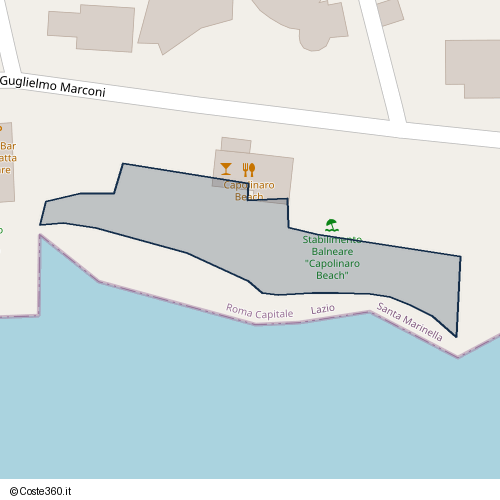 Posizione della spiaggia Spiaggia nei pressi di Lungomare Guglielmo Marconi 91, Santa Marinella, 00058