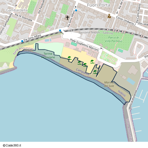 Posizione della spiaggia Spiaggia nei pressi di Viale Guglielmo Marconi, Fuori Porta, Torre Annunziata, 80058