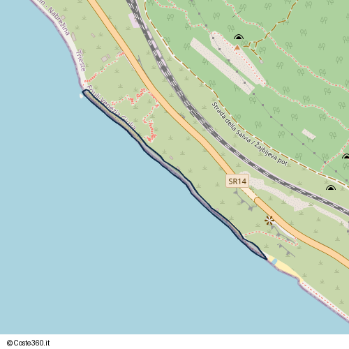 Posizione della spiaggia Spiaggia nei pressi di SR14, Duino Aurisina / Devin - Nabrežina, 34011