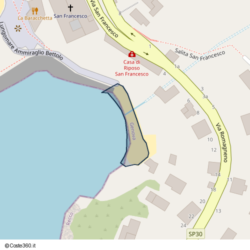 Posizione della spiaggia Spiaggia nei pressi di Lungomare Ammiraglio Bettolo, Mulinetti, Recco, 16036