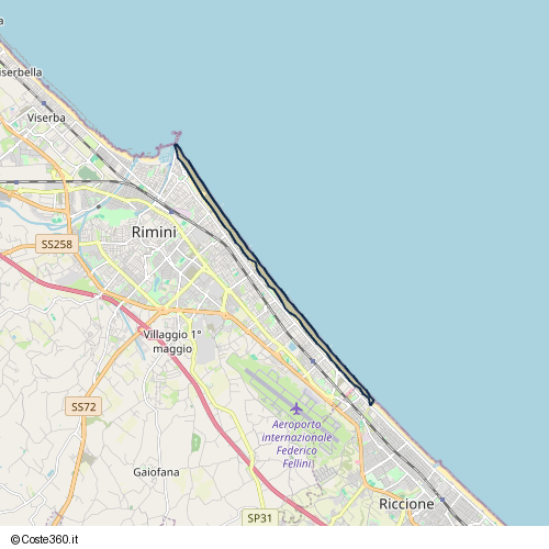 Posizione della spiaggia Spiaggia nei pressi di Lungomare Giuseppe Di Vittorio 38c, Rimini, 47924