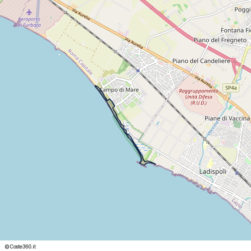 Posizione della spiaggia Spiaggia nei pressi di Lungomare dei Navigatori Etruschi, Cerveteri, 00050