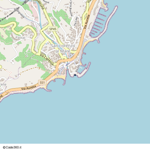 Posizione della spiaggia Spiaggia nei pressi di Via Orti, San Lorenzo al Mare, 18017