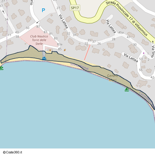 Posizione della spiaggia Spiaggia nei pressi di Via Sagittario 85, Sìnnia/Sinnai, 09048