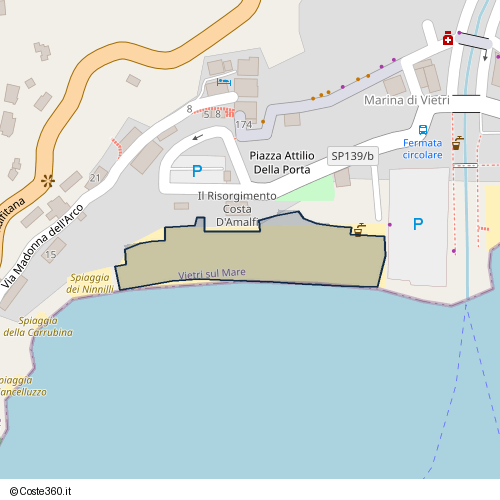 Posizione della spiaggia Spiaggia nei pressi di SP139/b, Vietri sul Mare, 84019