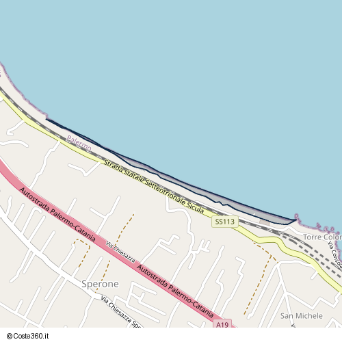Posizione della spiaggia Spiaggia nei pressi di Via Consolare, Sperone, 90010