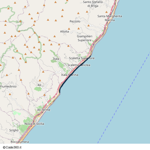 Posizione della spiaggia Spiaggia nei pressi di Via dei Pescatori, Itala Marina, 98025