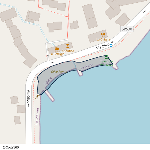 Posizione della spiaggia Spiaggia nei pressi di Via Olivo, Le Grazie, 19025