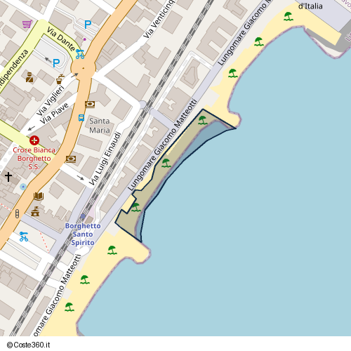 Posizione della spiaggia Spiaggia nei pressi di Lungomare Giacomo Matteotti, Borghetto Santo Spirito, 17023