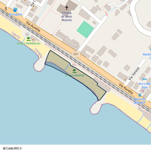 Posizione della spiaggia Spiaggia nei pressi di Via Aurelia, Cavi, Lavagna, 16033