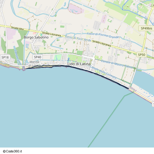 Posizione della spiaggia Spiaggia nei pressi di Strada Lungomare, Lido di Latina, Latina, 04100
