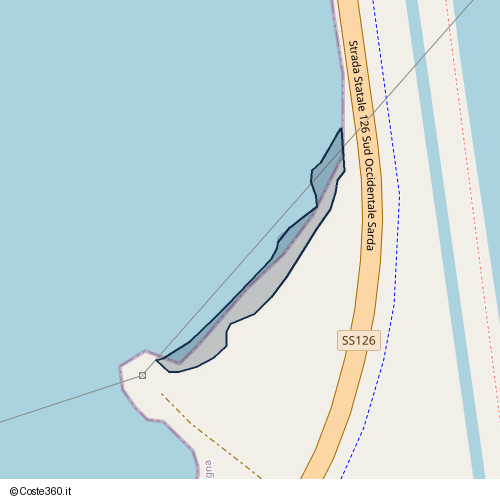Posizione della spiaggia Spiaggia nei pressi di Strada Statale 126 Sud Occidentale Sarda, Santu Antiogu/Sant'Antioco, 09017