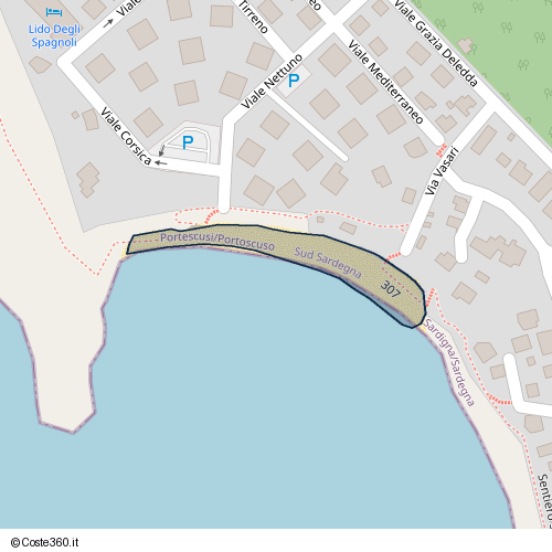 Posizione della spiaggia Spiaggia nei pressi di 307, Portescusi/Portoscuso, 09010