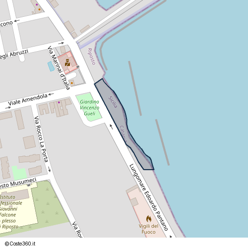 Posizione della spiaggia Spiaggia nei pressi di Lungomare Edoardo Pantano, Riposto, 95018