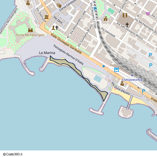 Posizione della spiaggia Spiaggia nei pressi di La Marina, Borgo Odescalchi, Civitavecchia, 00053