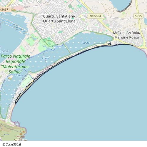 Posizione della spiaggia Spiaggia nei pressi di Spiaggia del Poetto, Poetto-Medau su Cramu, Casteddu/Cagliari, 09126