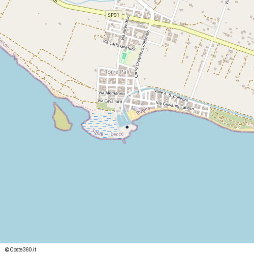 Posizione della spiaggia Spiaggia nei pressi di Via Giovanni Caboto, Salve