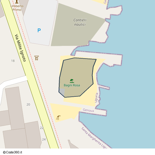 Posizione della spiaggia Spiaggia nei pressi di Via Milite Ignoto, Santa Margherita Ligure, 16038