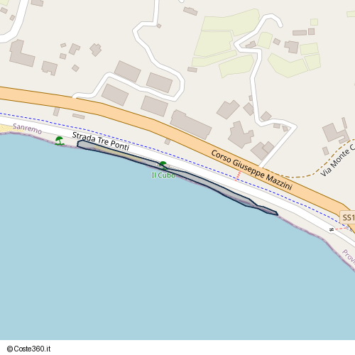 Posizione della spiaggia Spiaggia nei pressi di Strada Tre Ponti, Sanremo, 18038