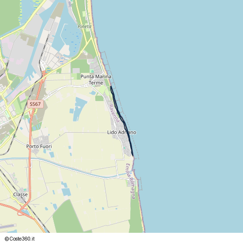 Posizione della spiaggia Spiaggia nei pressi di Viale Pietro Metastasio, Ravenna, 48122