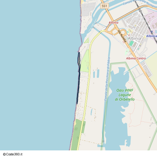 Posizione della spiaggia Spiaggia nei pressi di Orbetello, 58010