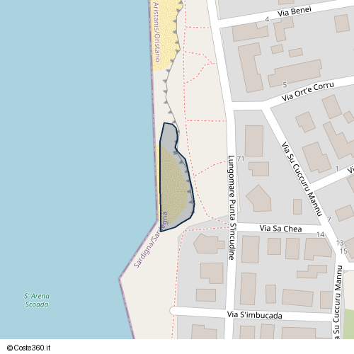 Posizione della spiaggia Spiaggia nei pressi di Lungomare Punta S'incudine 22, Santeru/San Vero Milis, 09070