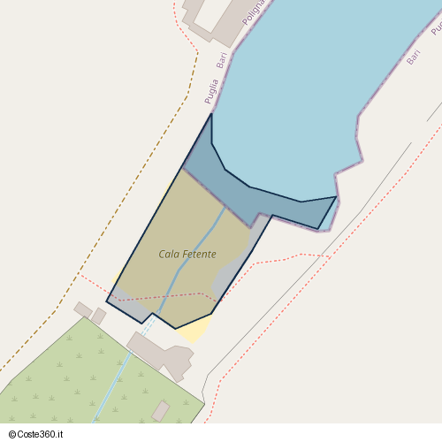 Posizione della spiaggia Spiaggia nei pressi di Contrada Fontanelle, Polignano a Mare, 70044