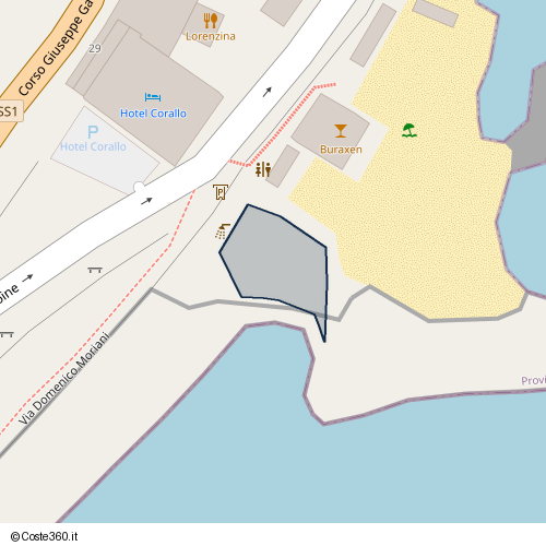 Posizione della spiaggia Spiaggia nei pressi di Via Domenico Moriani, Porto Maurizio, Imperia, 18100