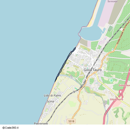 Posizione della spiaggia Spiaggia nei pressi di Lungomare Metauro, Gioia Tauro, 89052