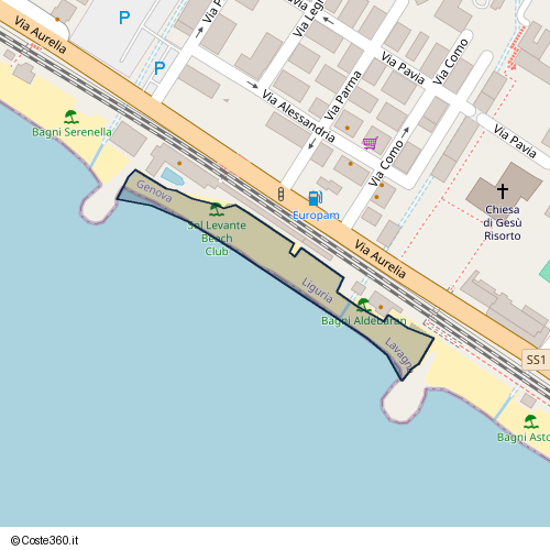 Posizione della spiaggia Spiaggia nei pressi di Via Aurelia, Cavi, Lavagna, 16033