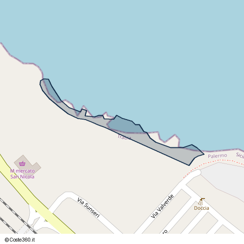 Posizione della spiaggia Spiaggia nei pressi di Via Valverde, Trabia, 90019