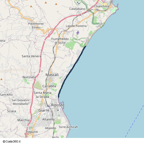 Posizione della spiaggia Spiaggia nei pressi di Via Spiaggia, Fondachello, Mascali, 95016