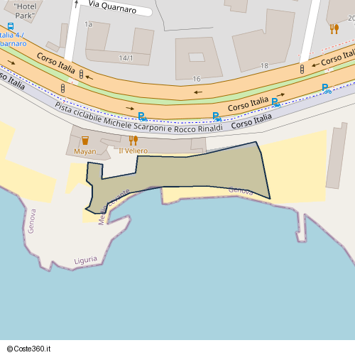 Posizione della spiaggia Spiaggia nei pressi di Corso Italia 7, Foce, Genova, 16145