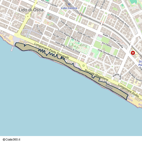 Posizione della spiaggia Spiaggia nei pressi di Lungomare Paolo Toscanelli, Lido di Ostia Levante, Roma, 00112